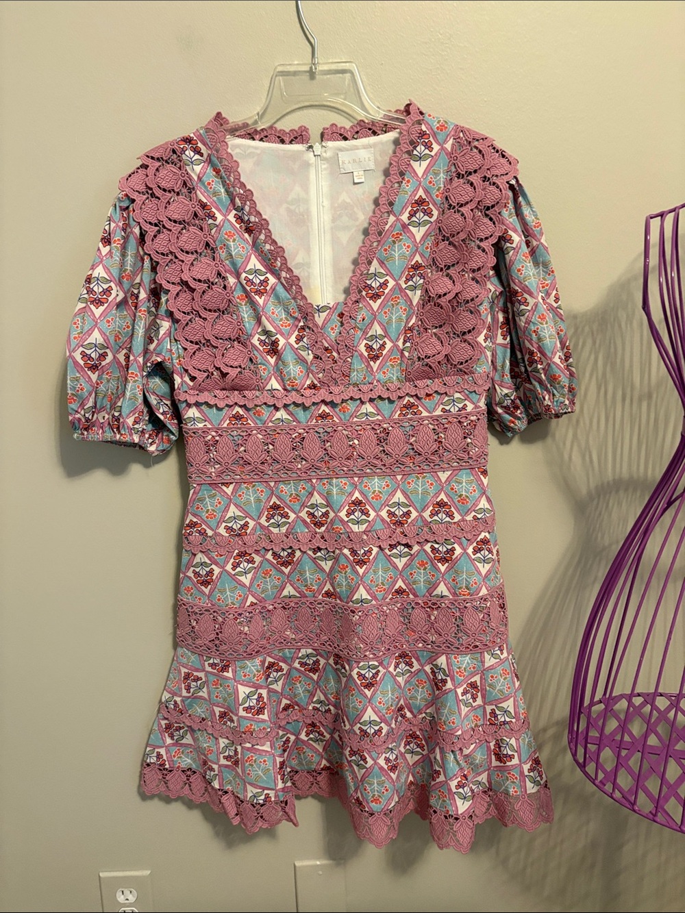 Karlie Floral with Pink Crochet Trim Dress NWOTs
